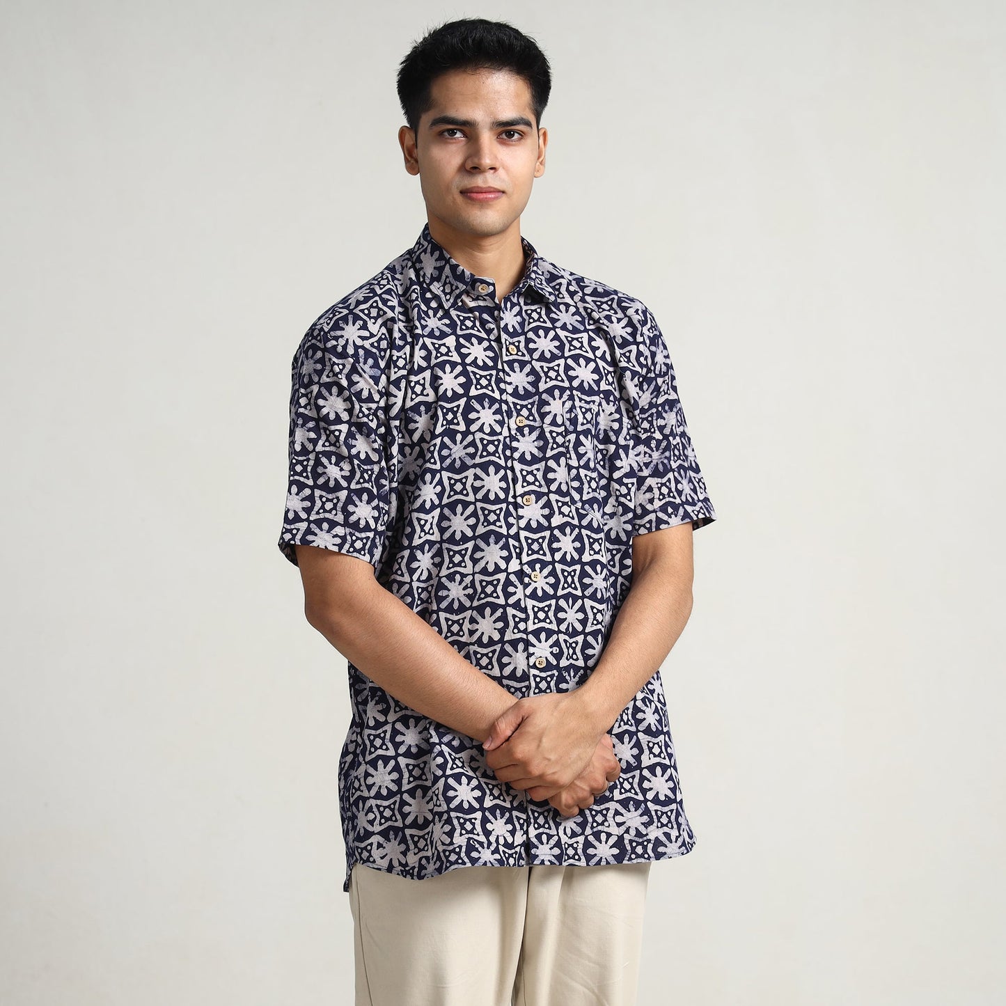 Buy Hand Batik Printed Cotton Men Half Sleeve Shirt 07 Online l iTokri.com
