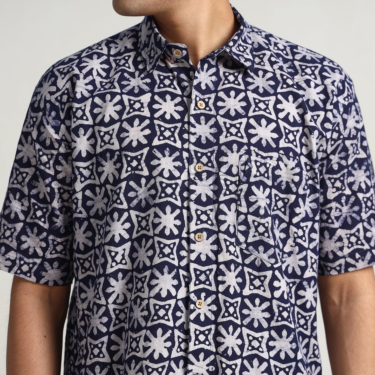 Buy Hand Batik Printed Cotton Men Half Sleeve Shirt 07 Online l iTokri.com