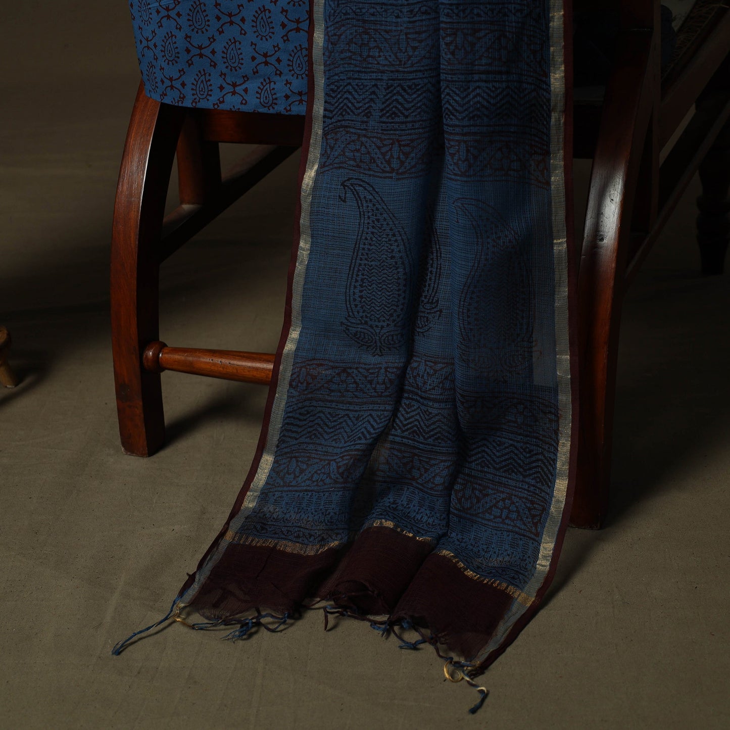 Hand block bagh print natural dyed kota doria cotton 3pc