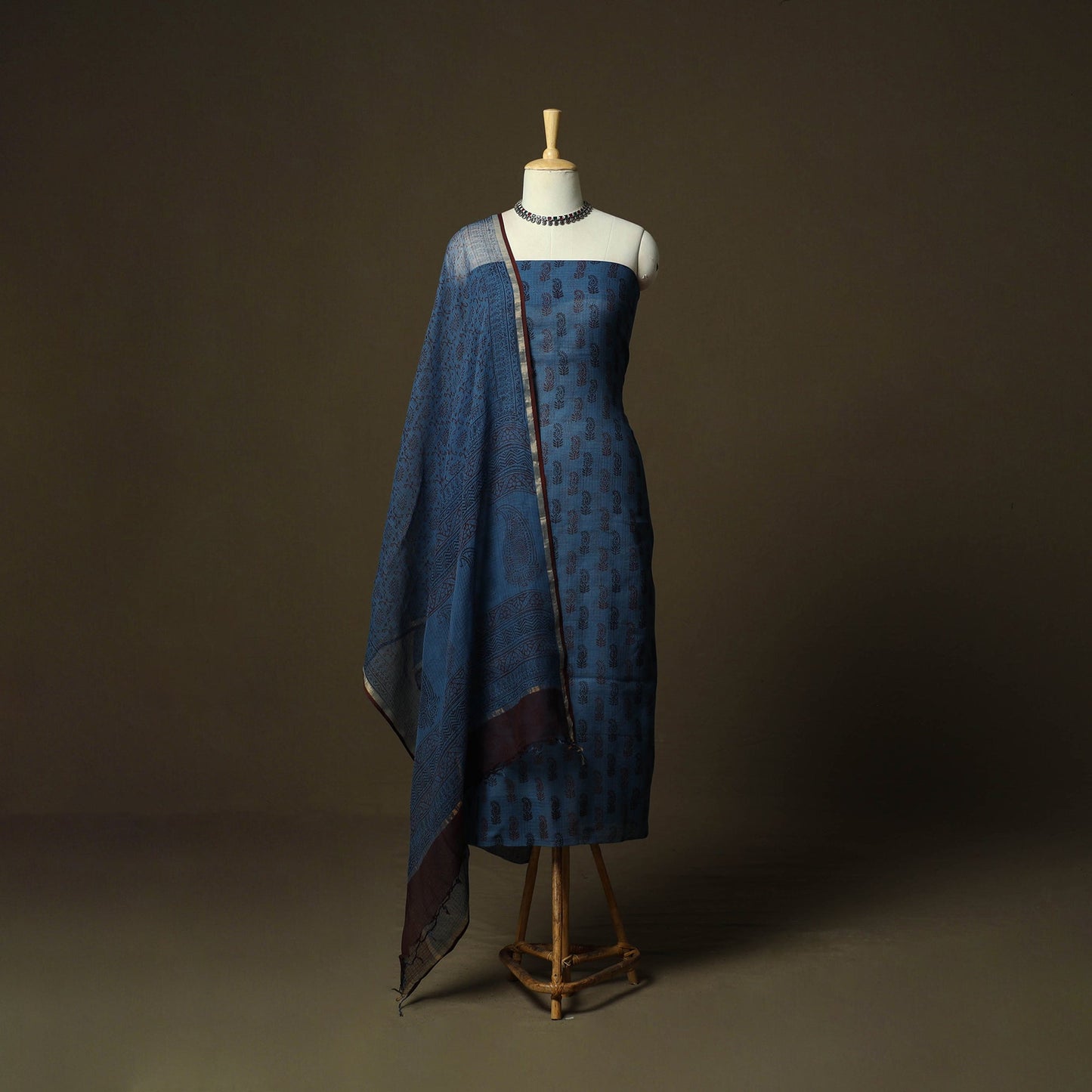 Hand block bagh print natural dyed kota doria cotton 3pc