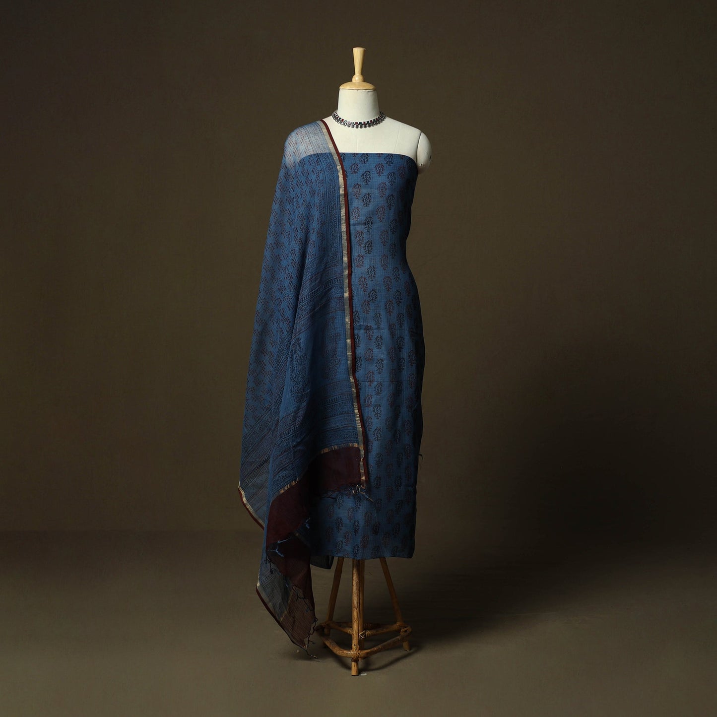 Hand block bagh print natural dyed kota doria cotton 3pc