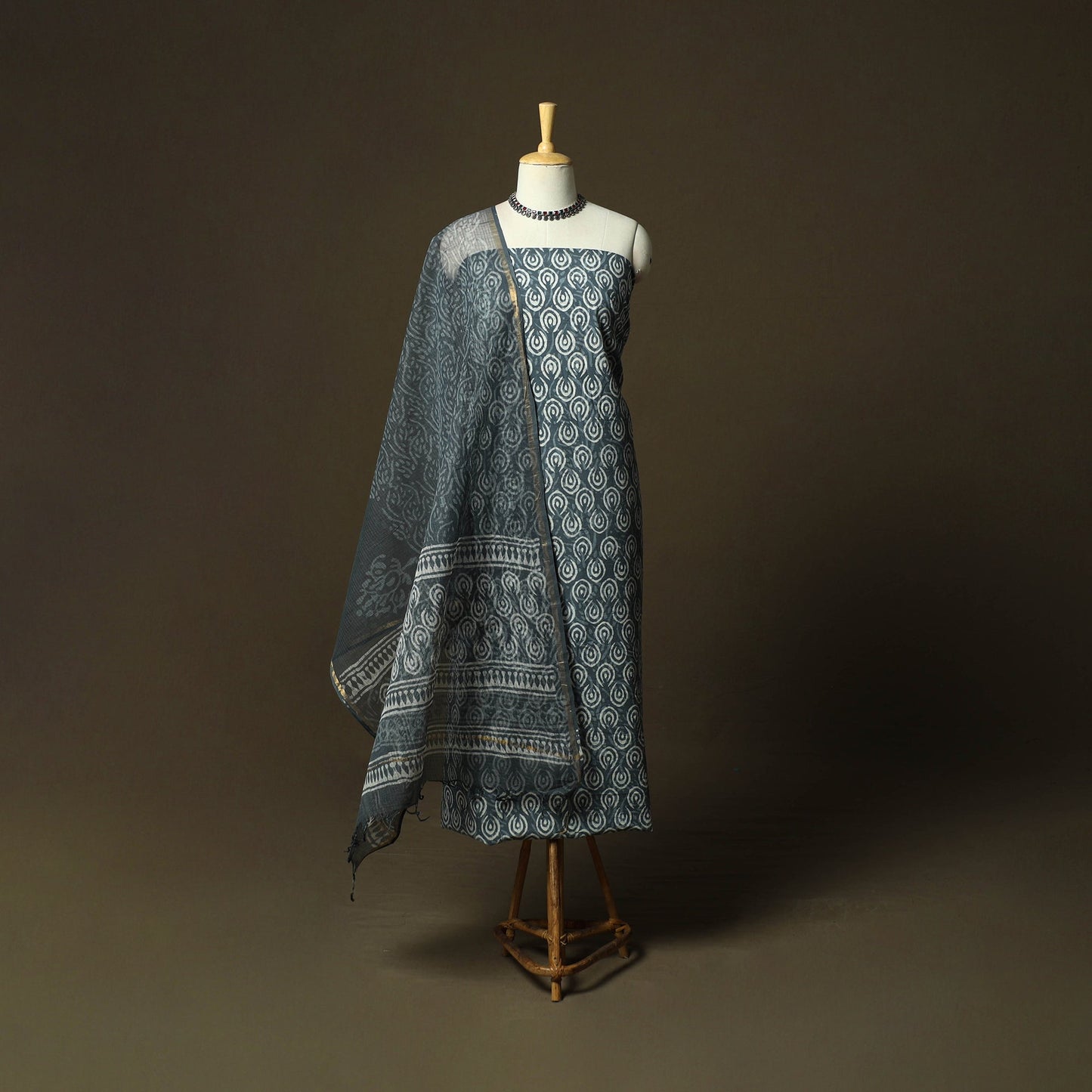 Hand block batik print cotton 3pc unstitched dress material