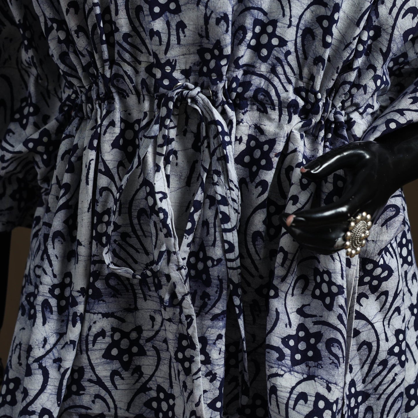 Hand block batik print cotton kaftan (short) 35