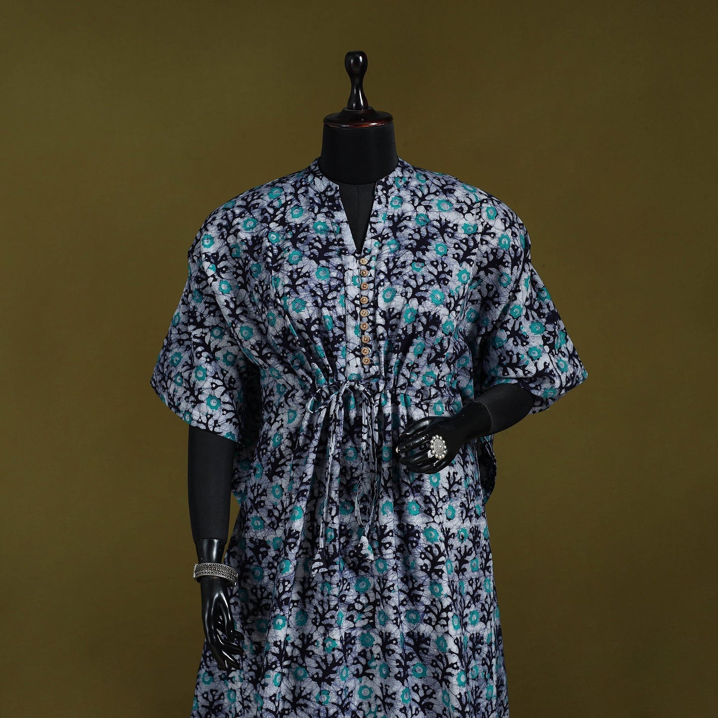 Hand batik cotton long kaftan 05 - handcrafted