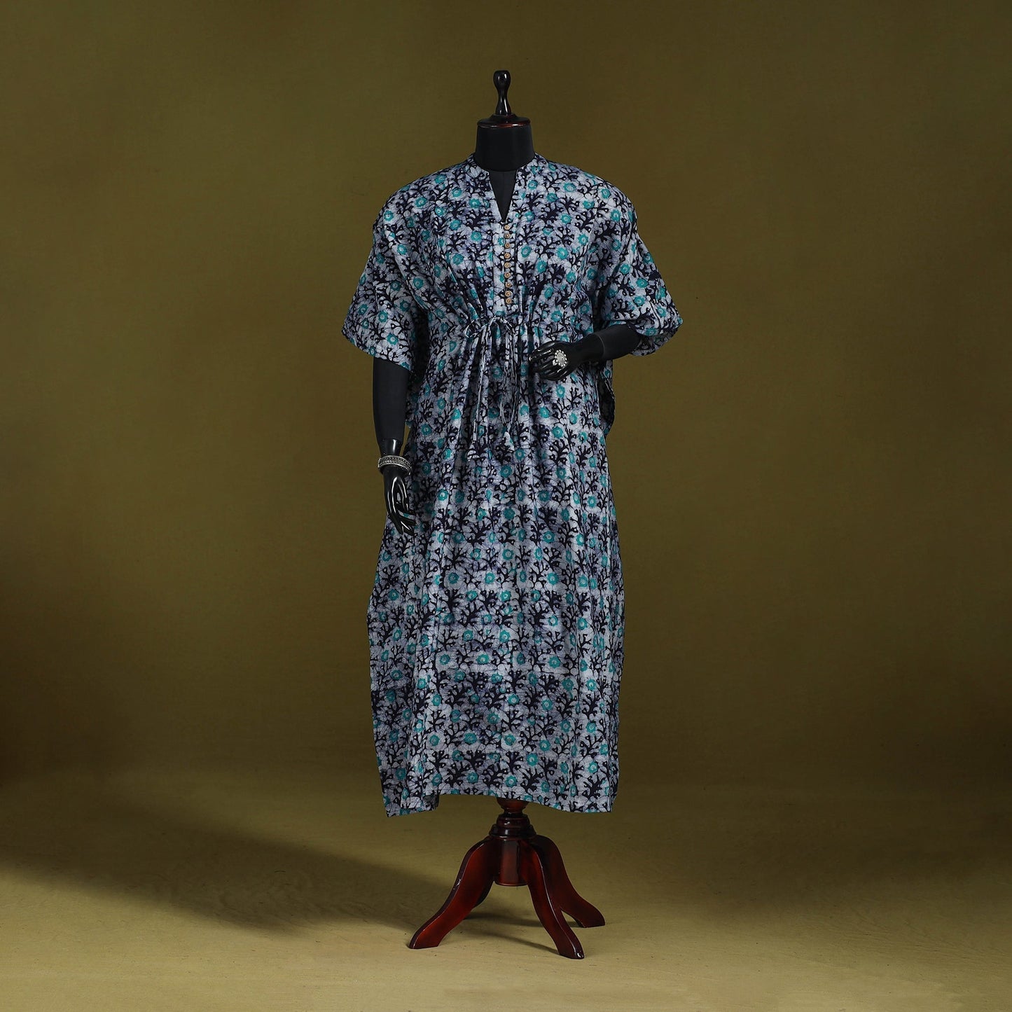 Hand batik cotton long kaftan 05 - handcrafted