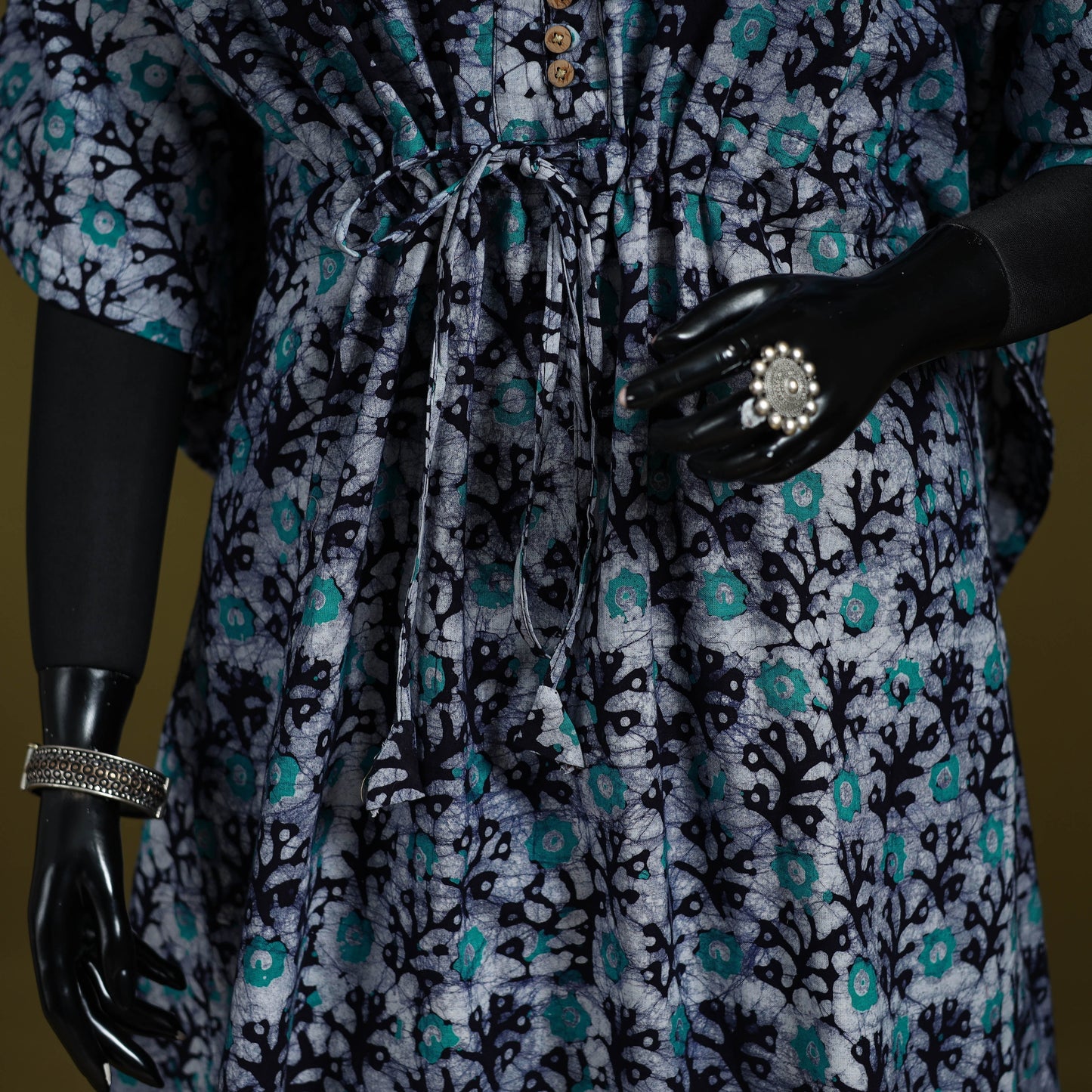 Hand batik cotton long kaftan 05 - handcrafted