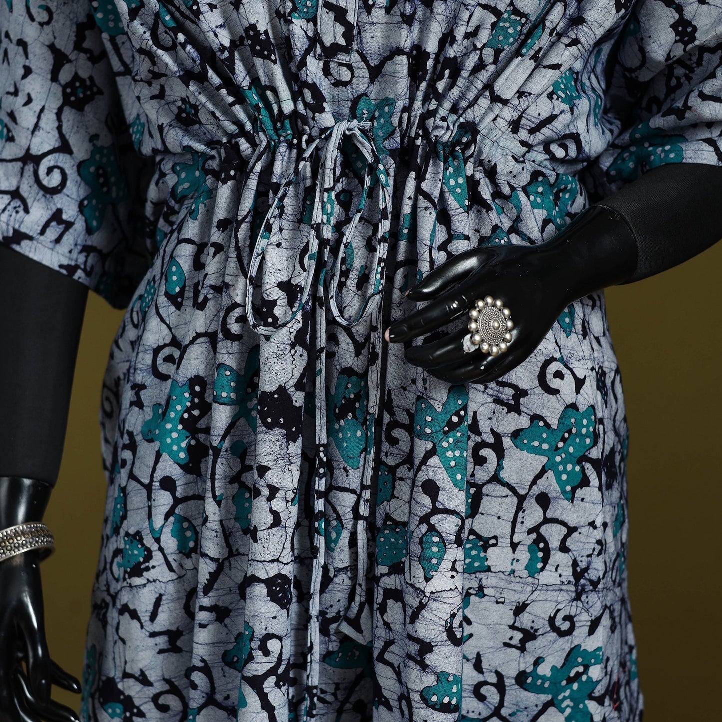 Hand batik cotton long kaftan 22 - handcrafted