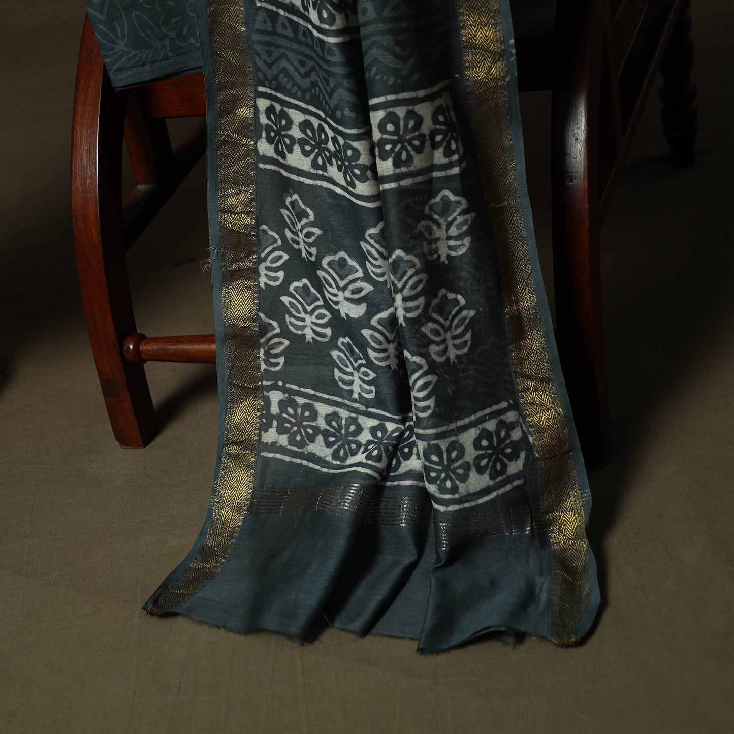 Hand block batik print maheshwari silk 3pc unstitched dress