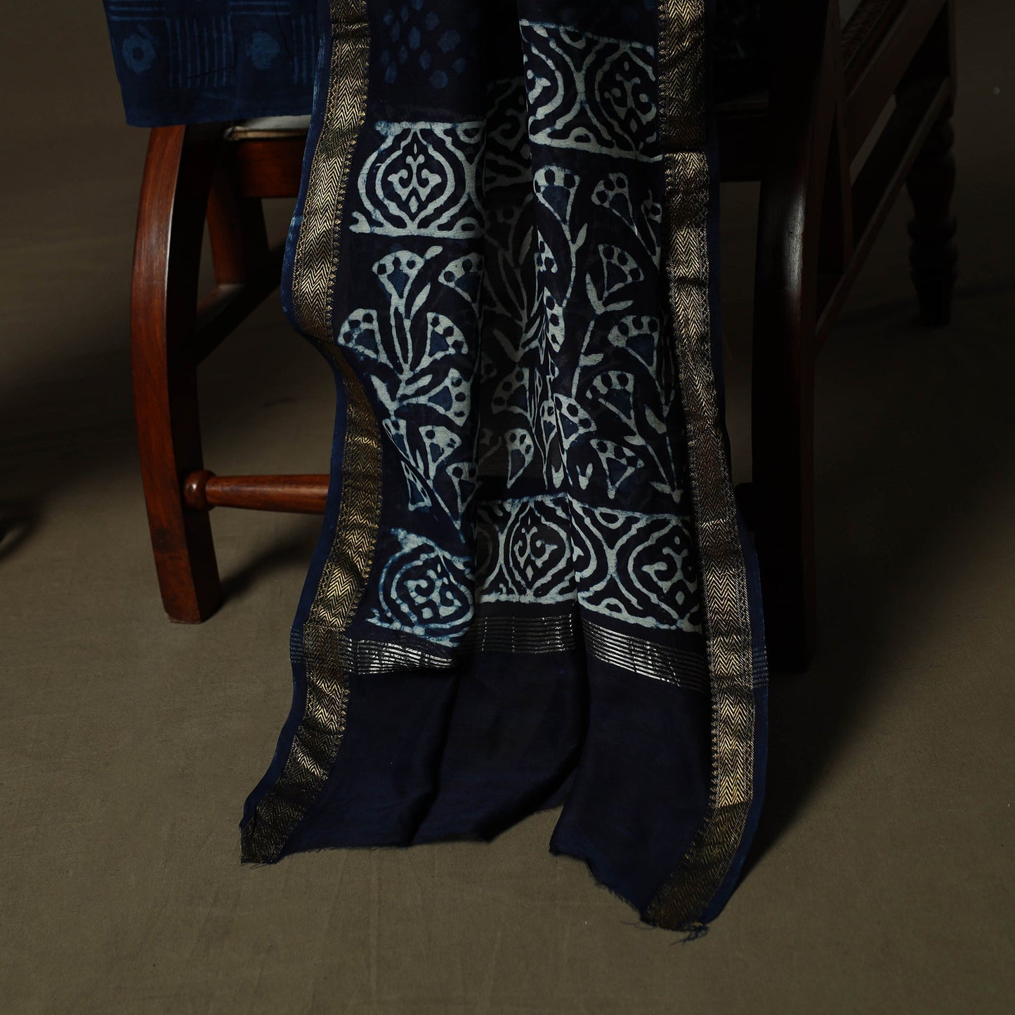 Hand block batik print maheshwari silk 3pc unstitched dress