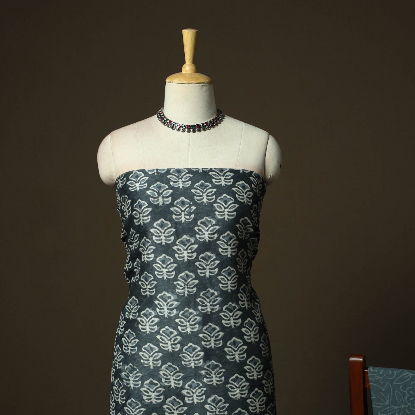 Hand block batik print maheshwari silk 3pc unstitched dress