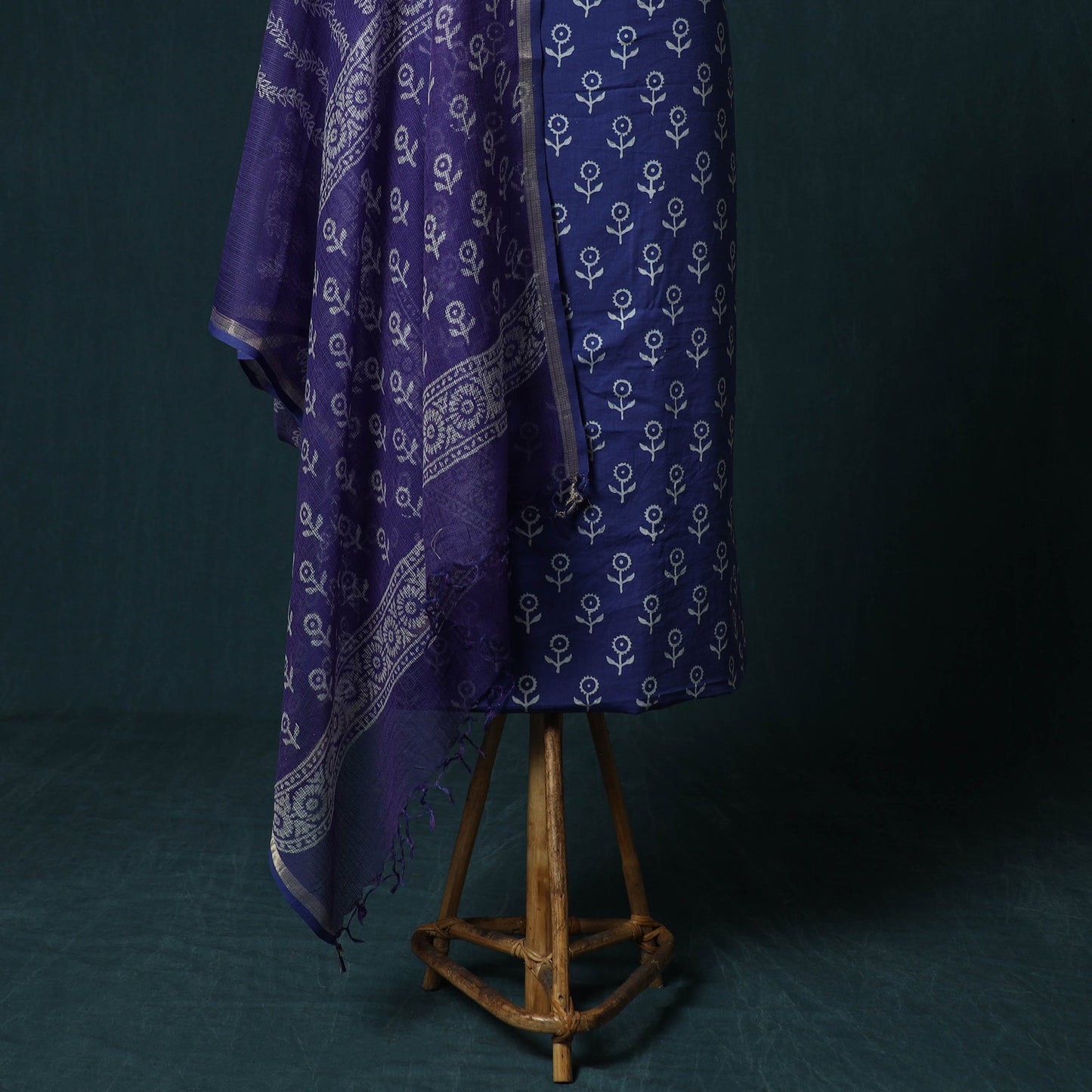 Hand block jaipur print cotton 3pc unstitched dress