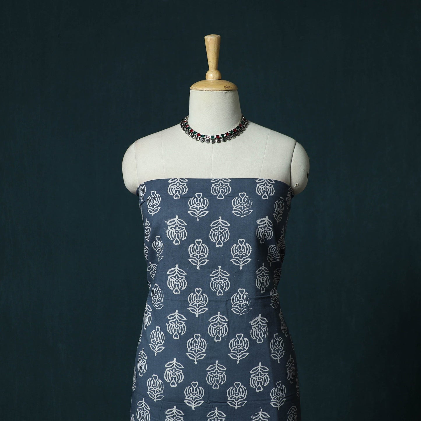 Hand block jaipur print cotton 3pc unstitched dress