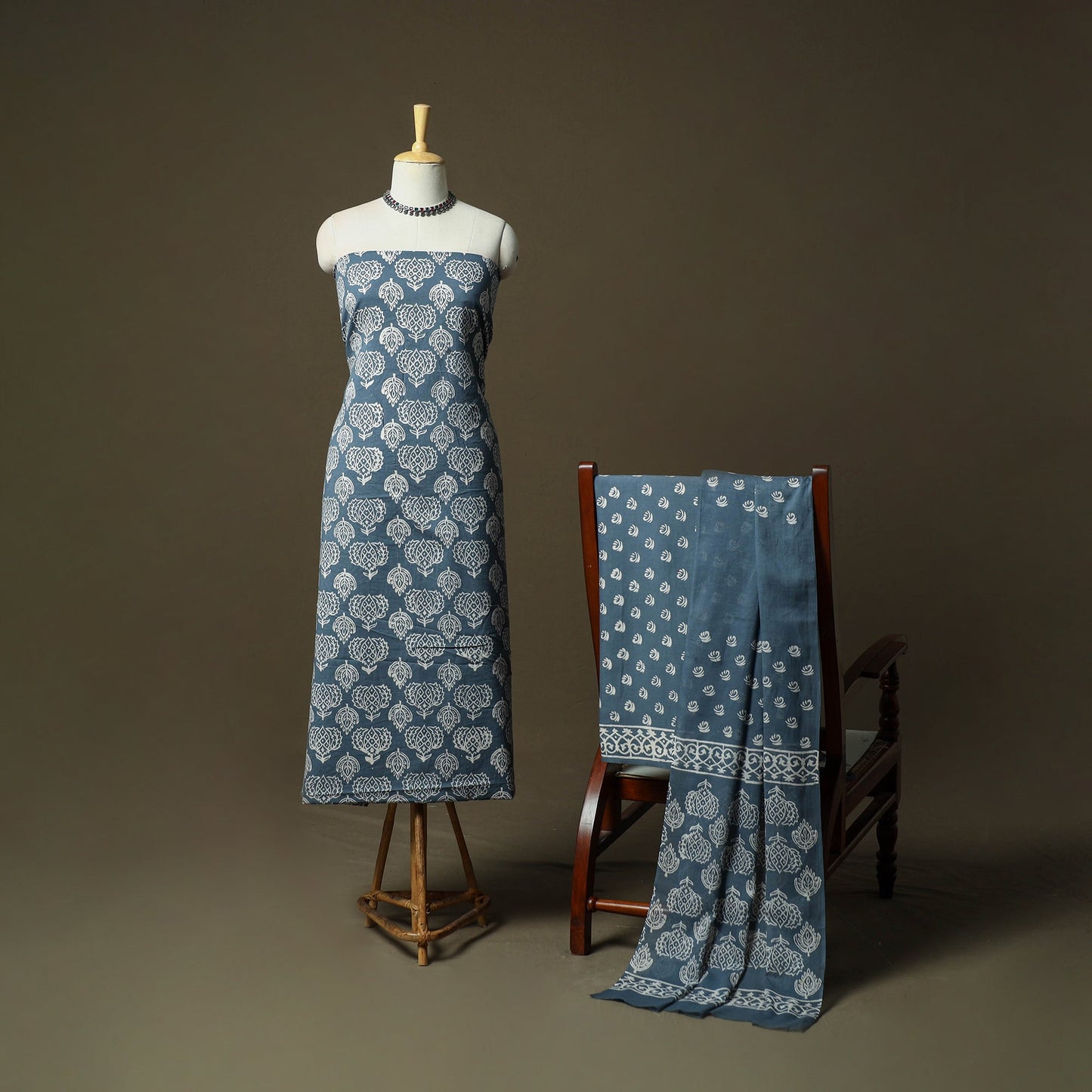 Hand block jaipur print cotton 3pc unstitched dress