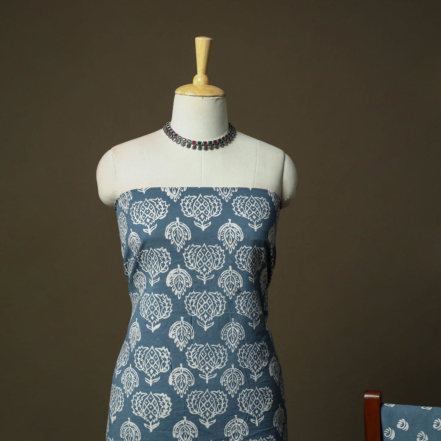 Hand block jaipur print cotton 3pc unstitched dress