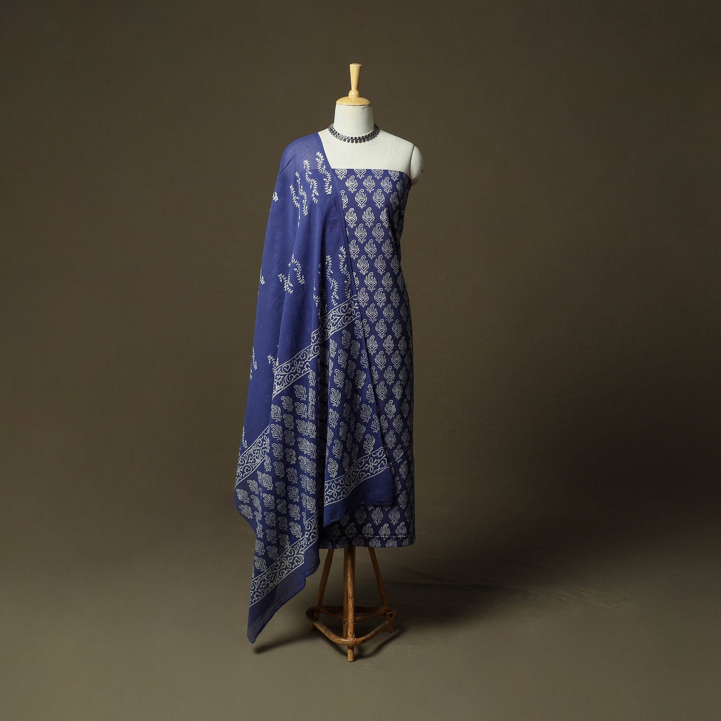 Hand block jaipur print cotton 3pc unstitched dress