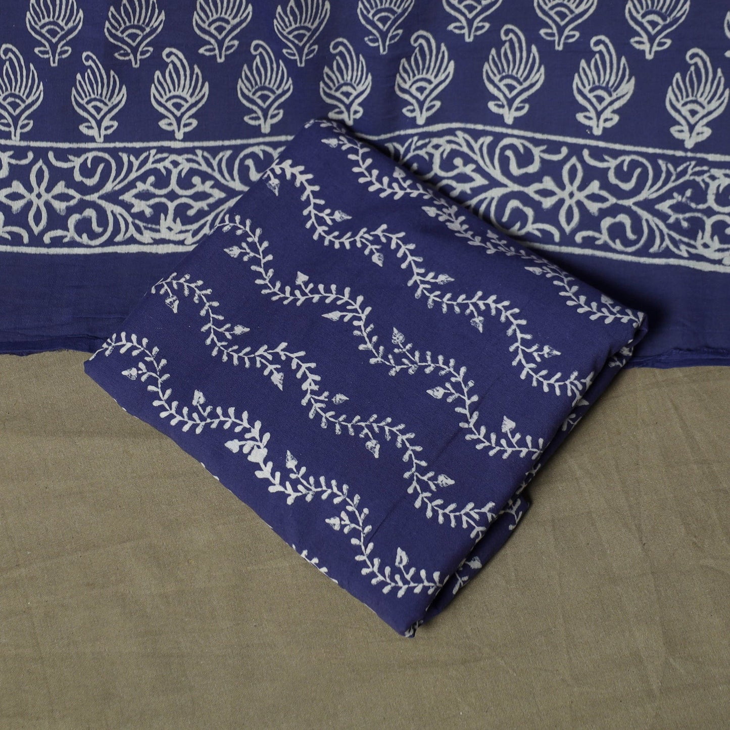 Hand block jaipur print cotton 3pc unstitched dress