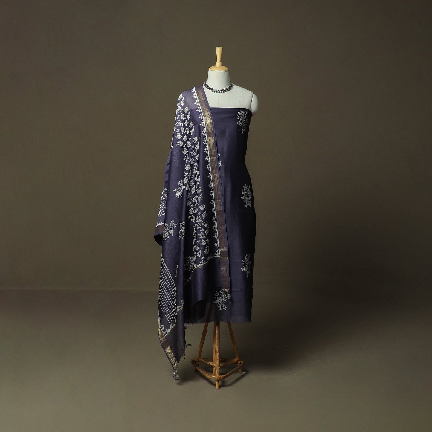 Hand block jaipur print maheshwari silk handloom 3pc