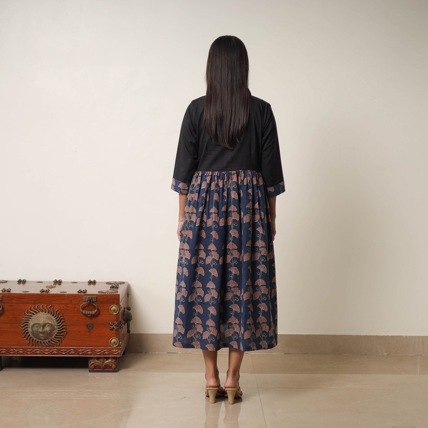Buy Blue Hand Block Print Cotton Flared Gher Ajrakh Dress
