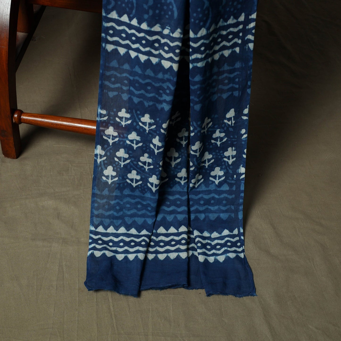 Hand block print cotton indigo bagru 3pc unstitched dress