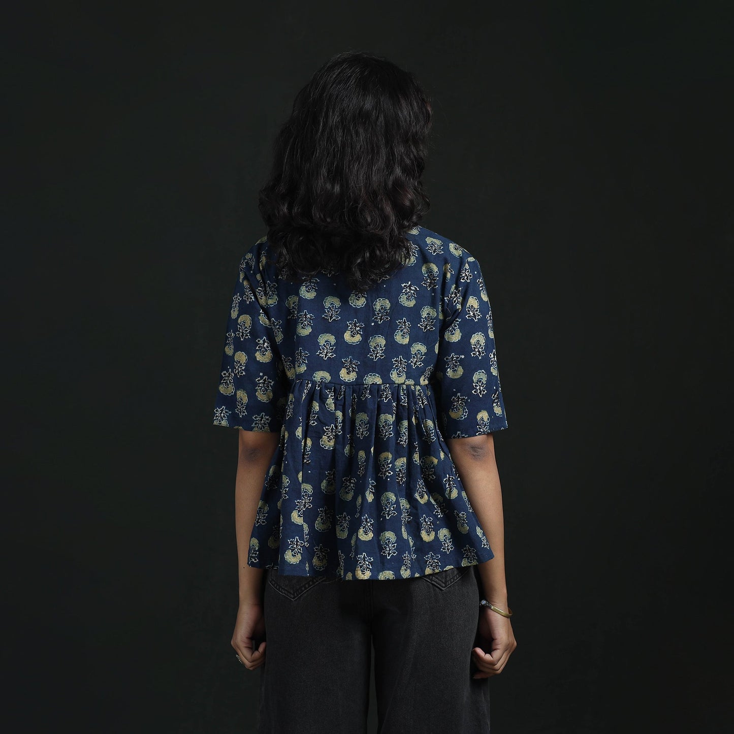 Hand block print cotton natural dyed ajrakh crop top 03