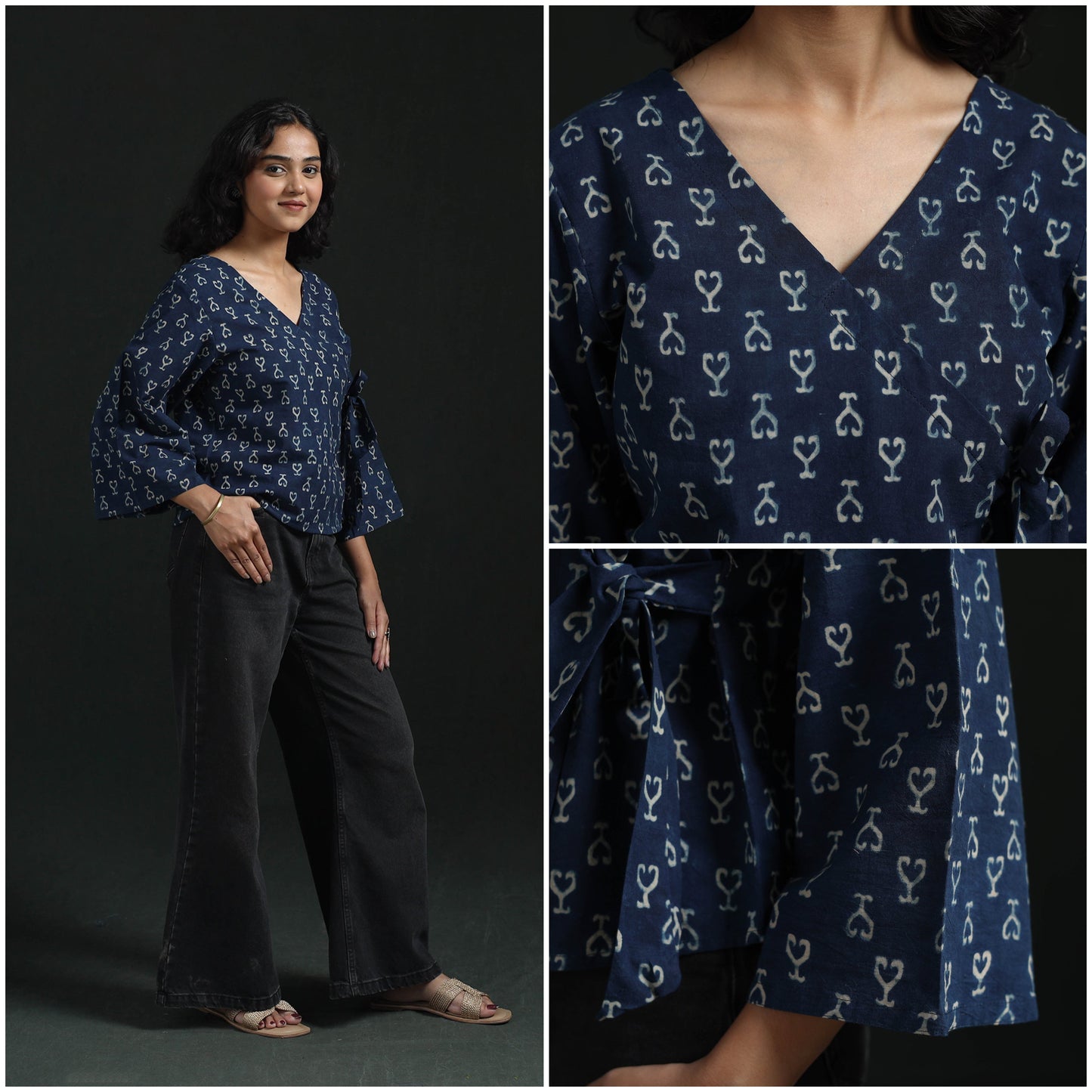 Hand block print cotton natural dyed angrakha ajrakh crop