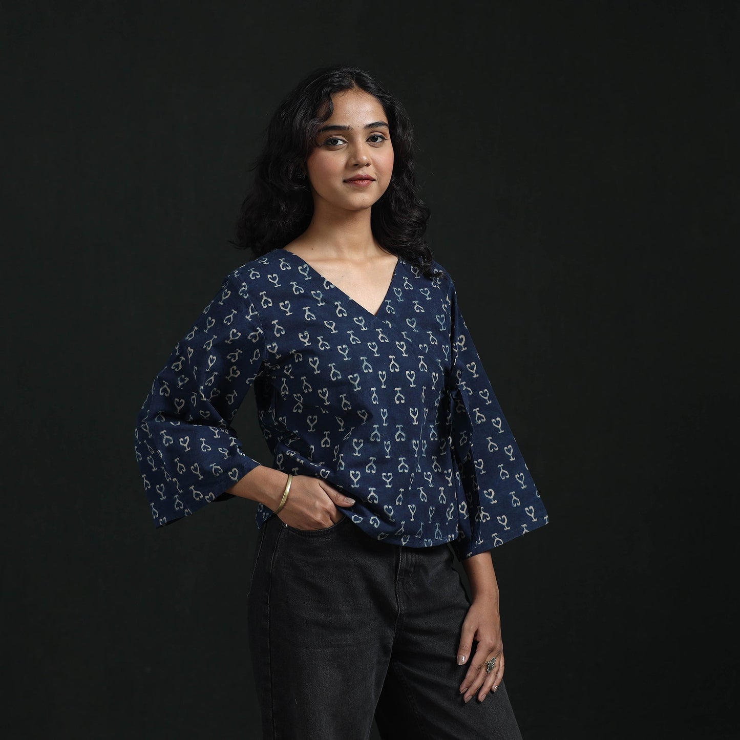 Hand block print cotton natural dyed angrakha ajrakh crop