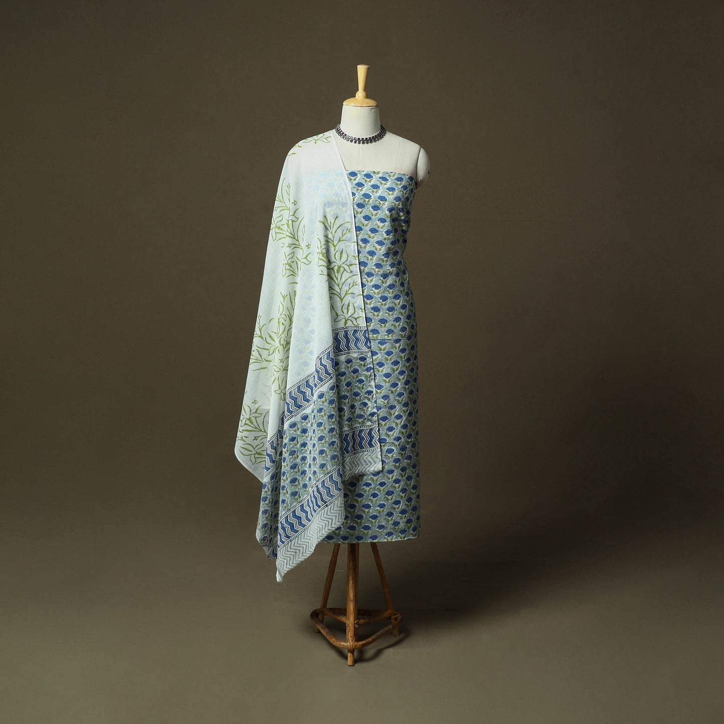 Hand block print cotton sanganeri 3pc unstitched dress