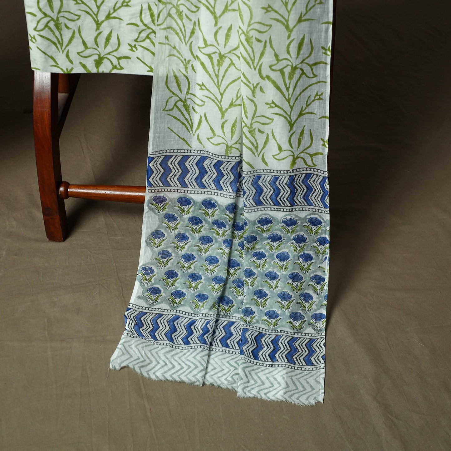 Hand block print cotton sanganeri 3pc unstitched dress