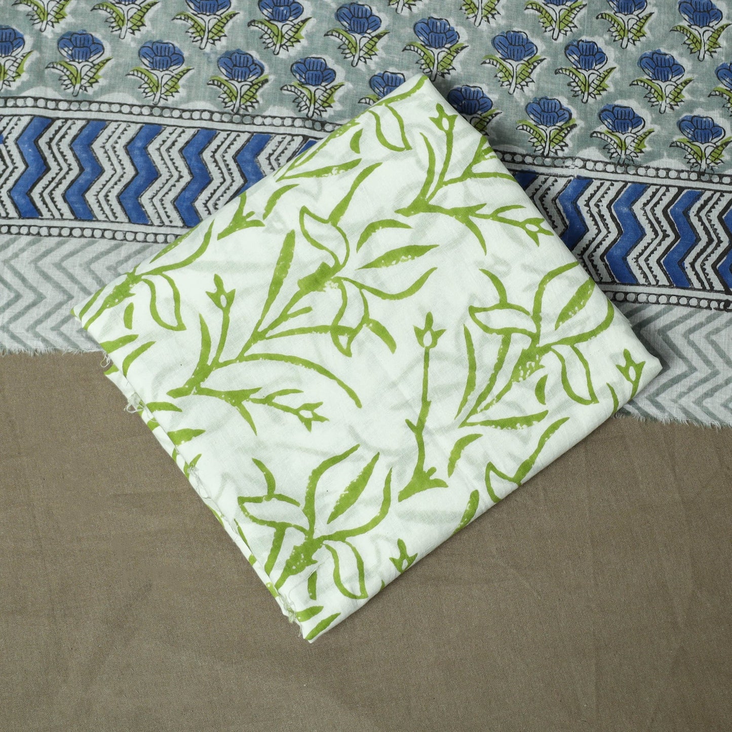 Hand block print cotton sanganeri 3pc unstitched dress