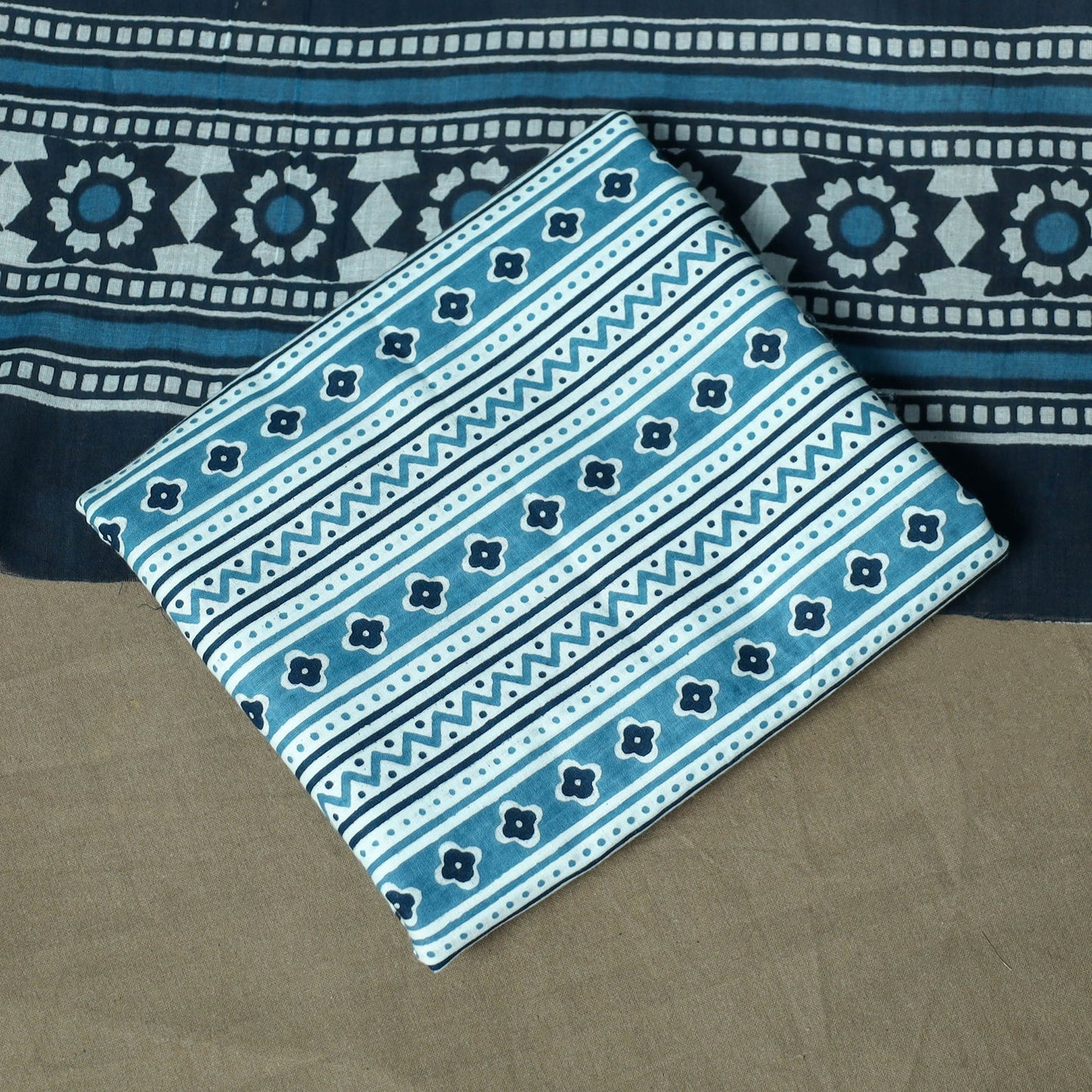 Hand block print cotton sanganeri 3pc unstitched dress