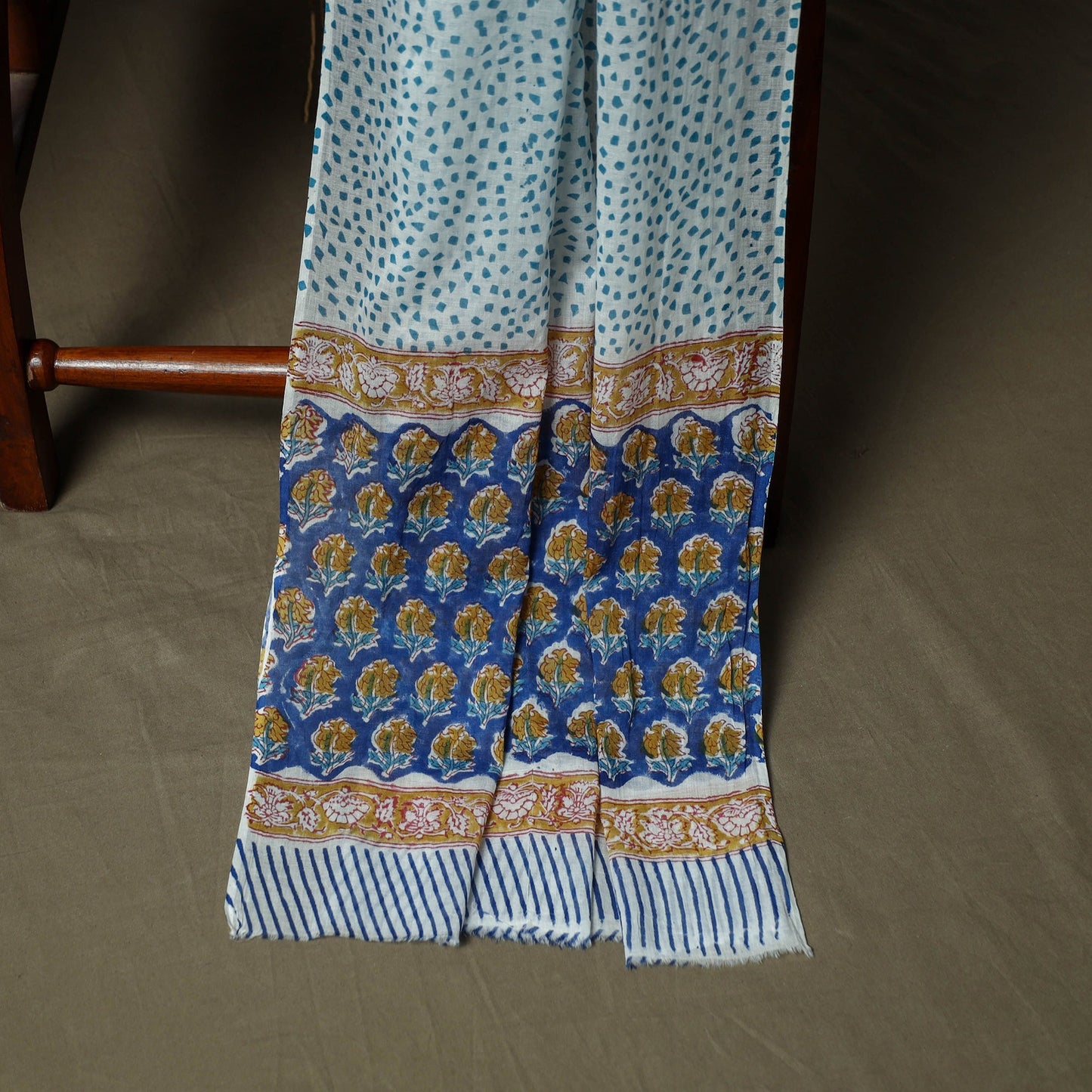 Hand block print cotton sanganeri 3pc unstitched dress