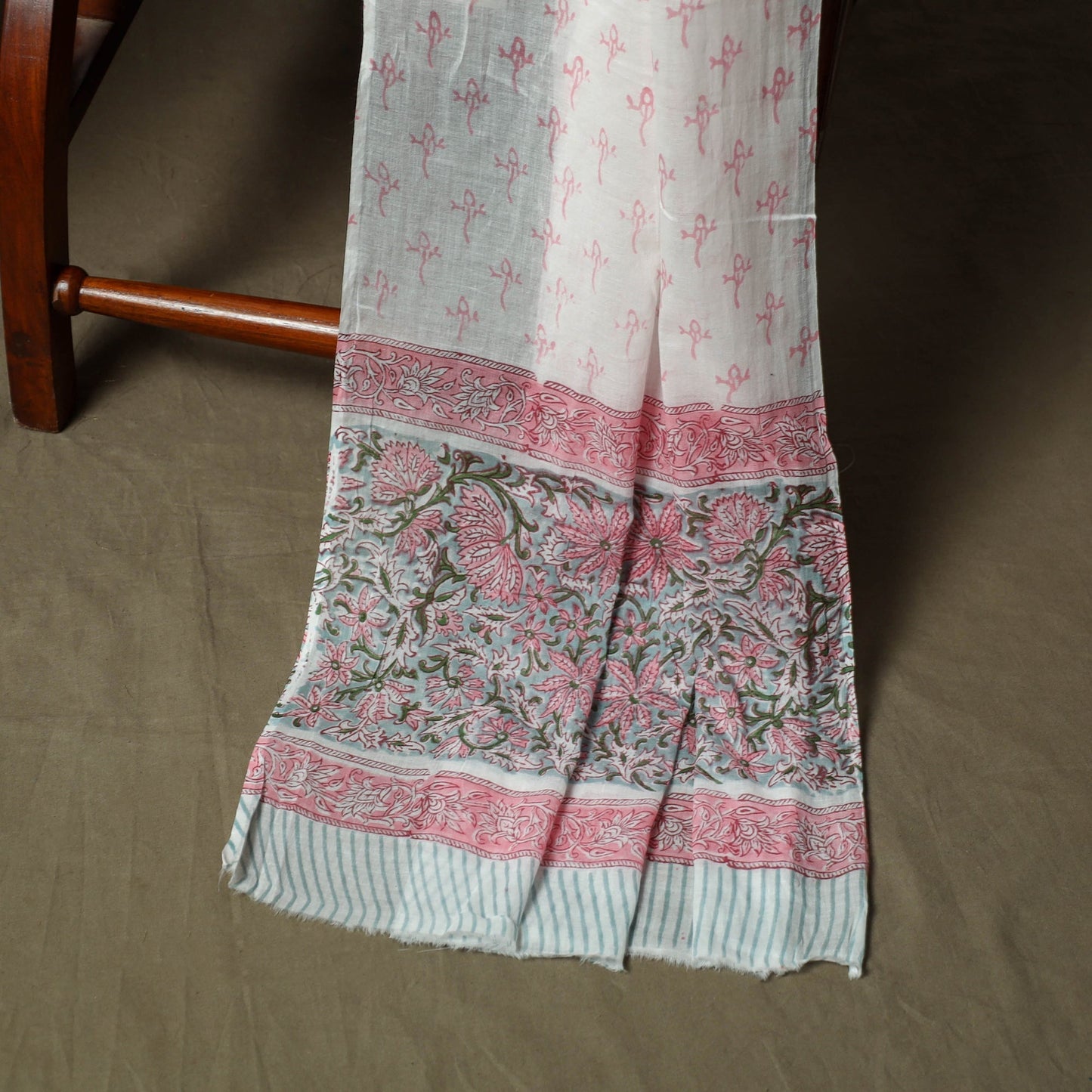 Hand block print cotton sanganeri 3pc unstitched dress