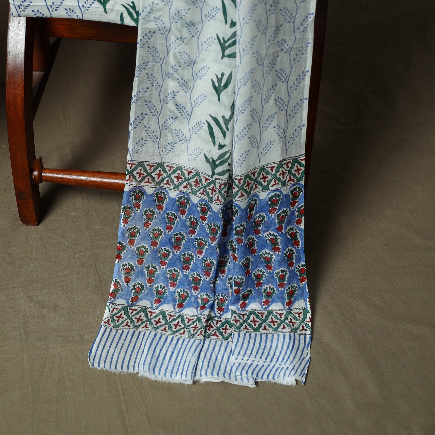 Hand block print cotton sanganeri 3pc unstitched dress