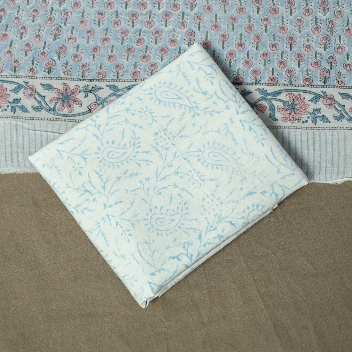 Hand block print cotton sanganeri 3pc unstitched dress