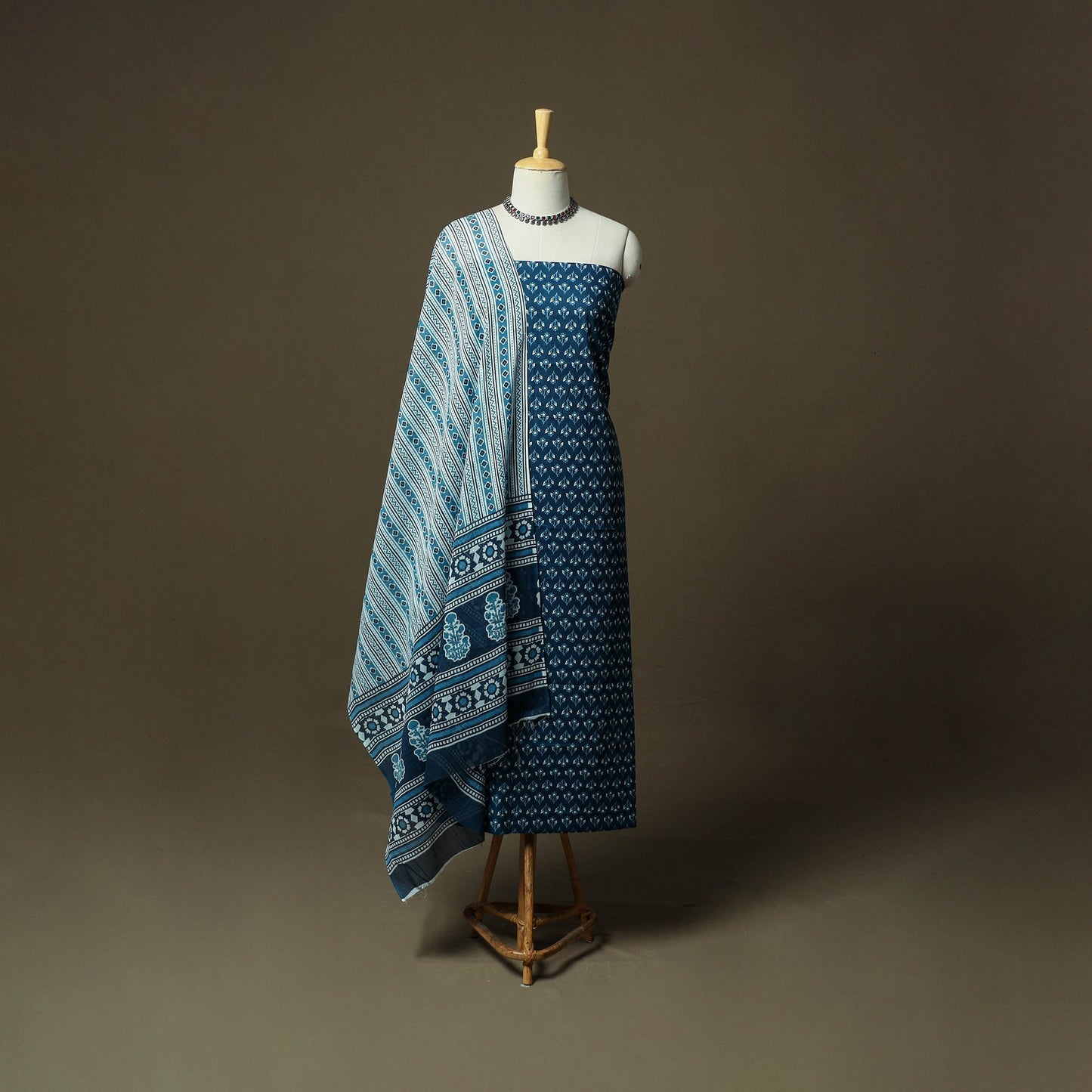 Hand block print cotton sanganeri 3pc unstitched dress