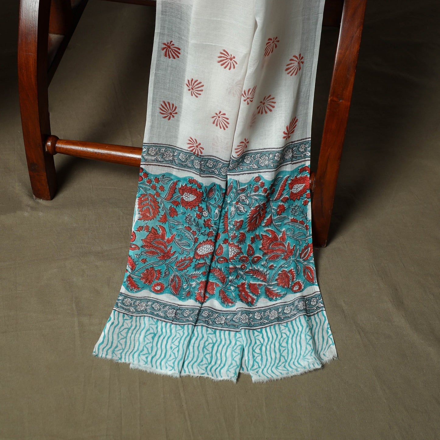 Hand block print cotton sanganeri 3pc unstitched dress