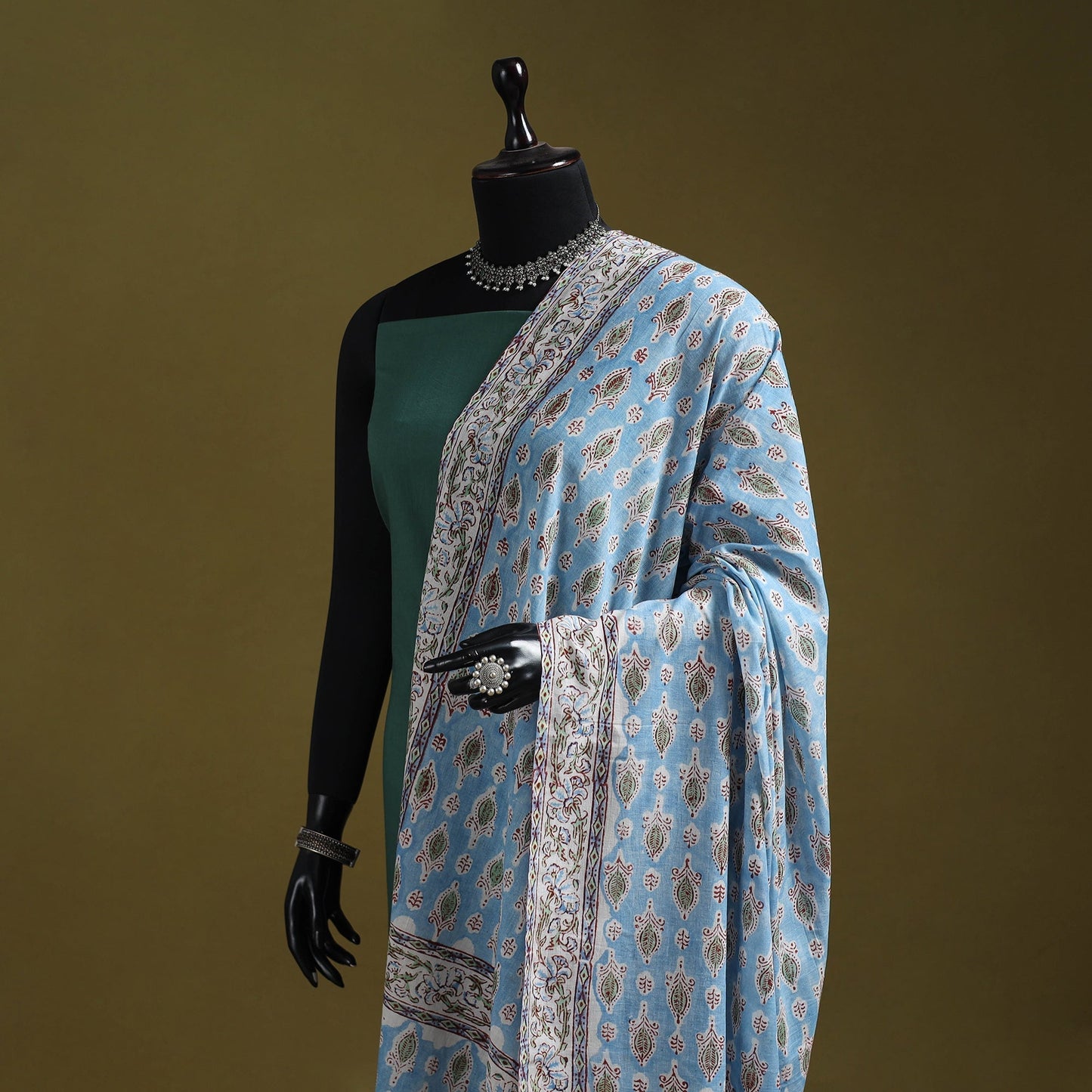 Hand cotton sanganeri floral dupatta 18 - handcrafted