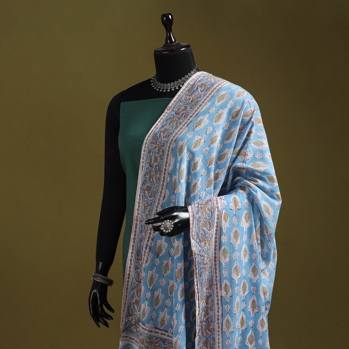 Hand cotton sanganeri floral dupatta 35 - handcrafted