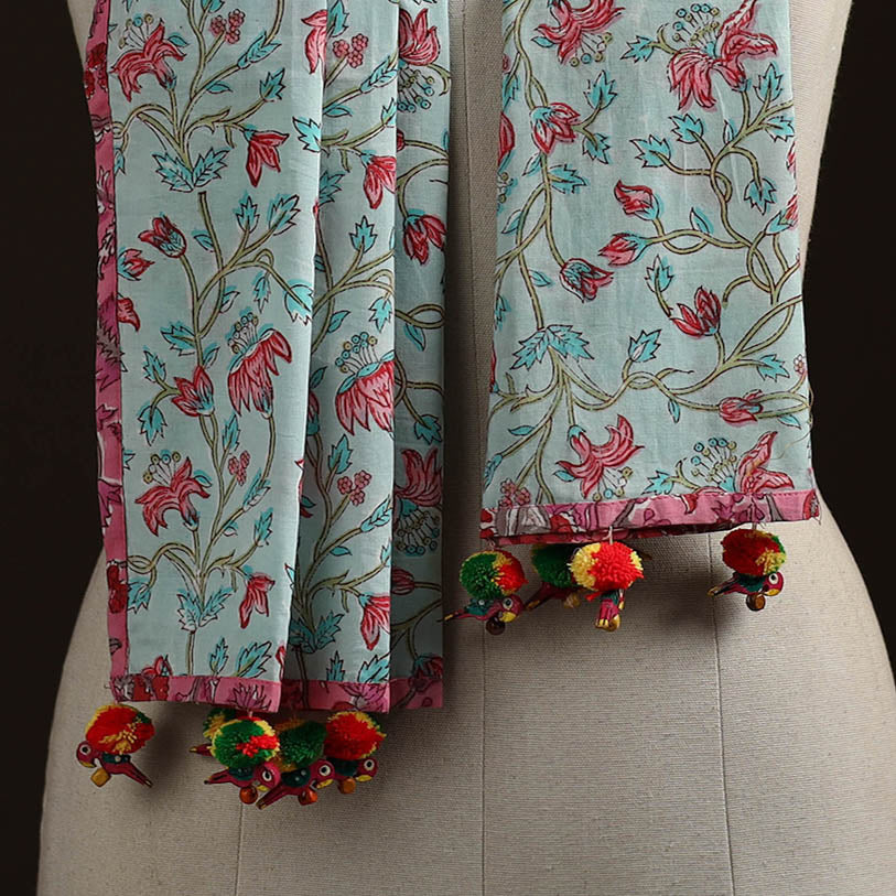 Hand cotton sanganeri stole 01 - handcrafted