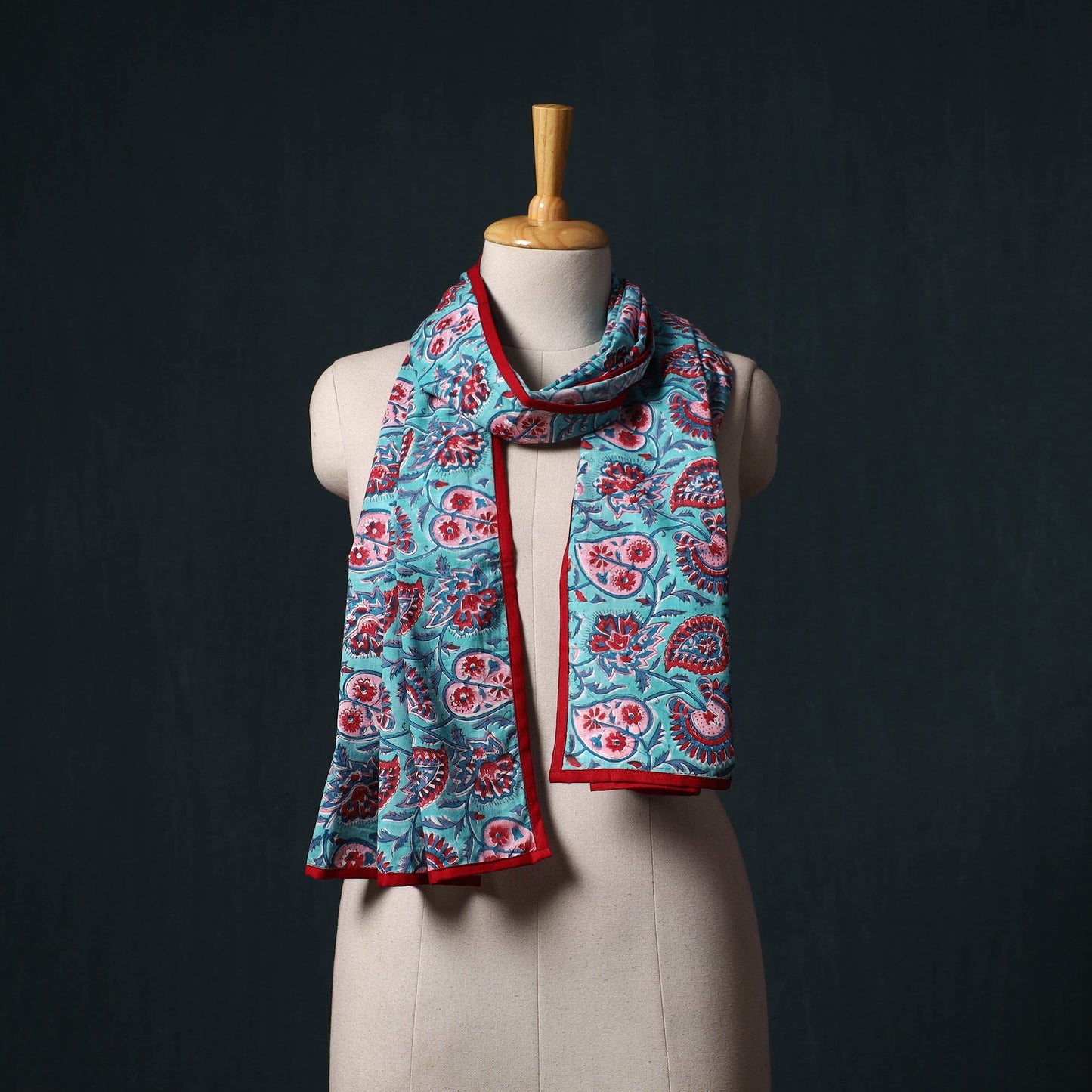 Hand block print cotton sanganeri stole 02 - handcrafted