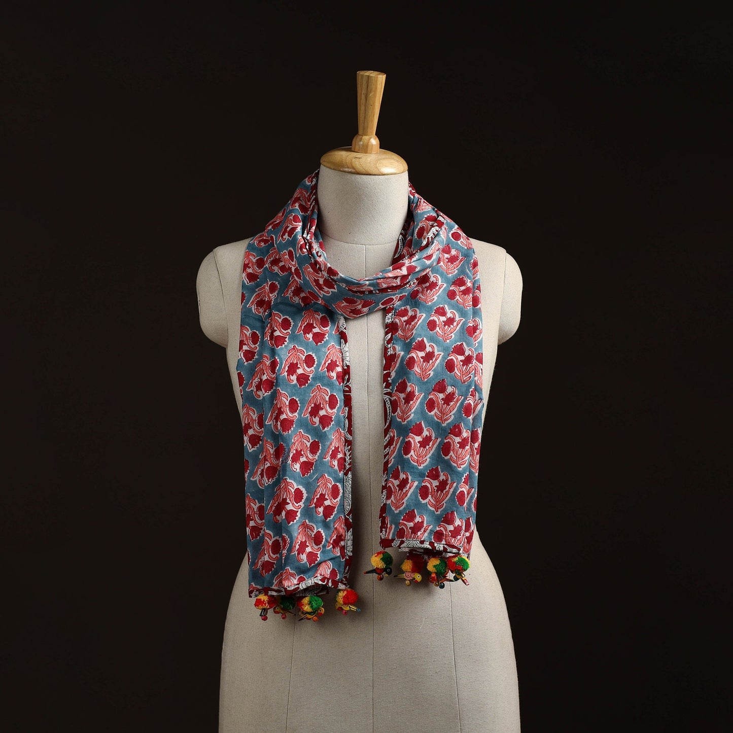 Hand cotton sanganeri stole 09 - handcrafted