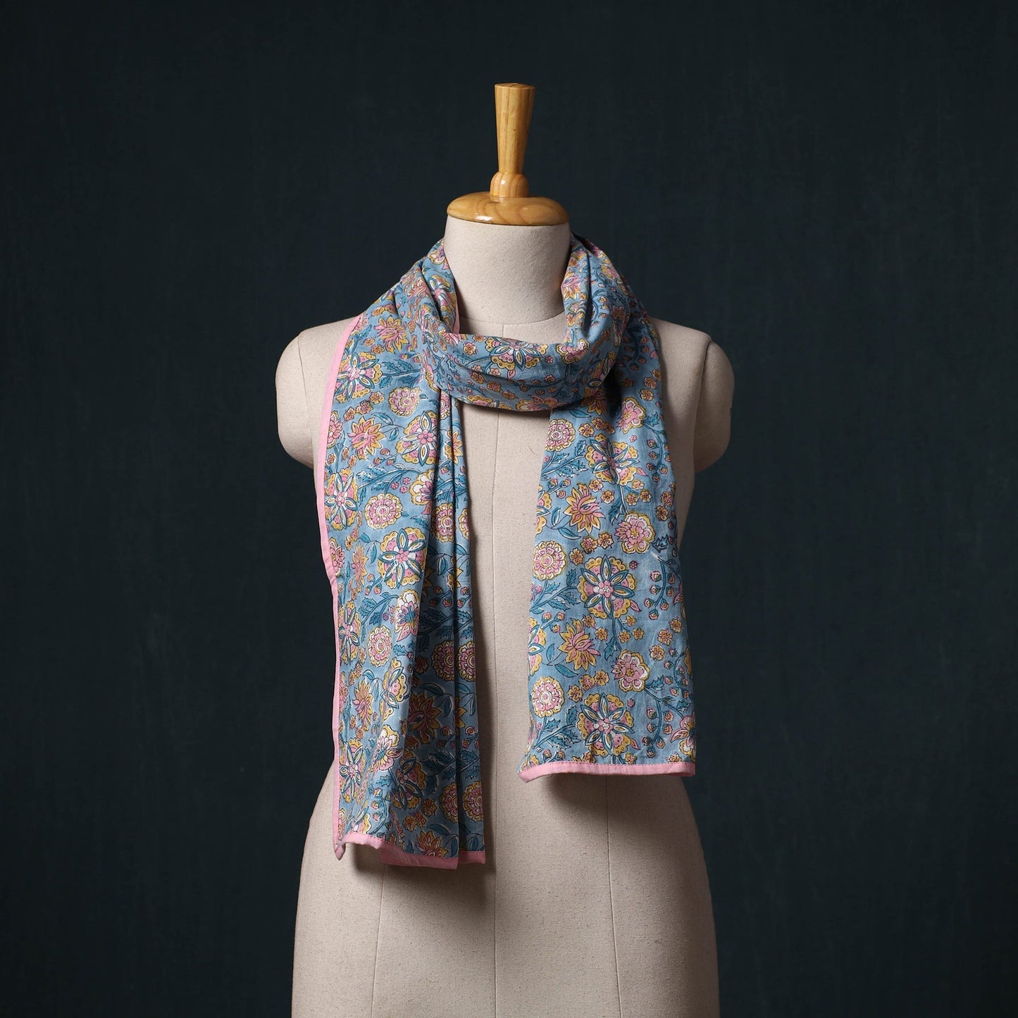 Hand block print cotton sanganeri stole 17 - handcrafted