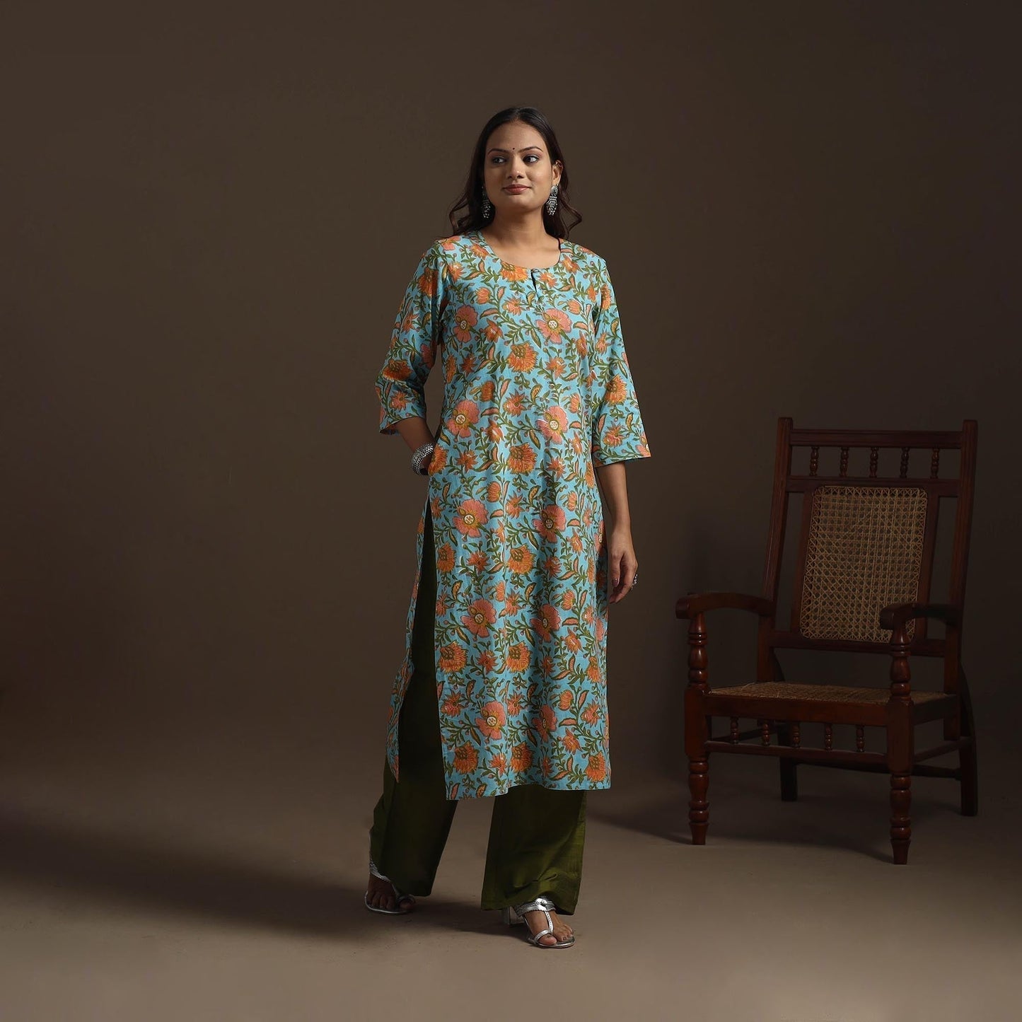 Hand cotton straight sanganeri kurta for women 06