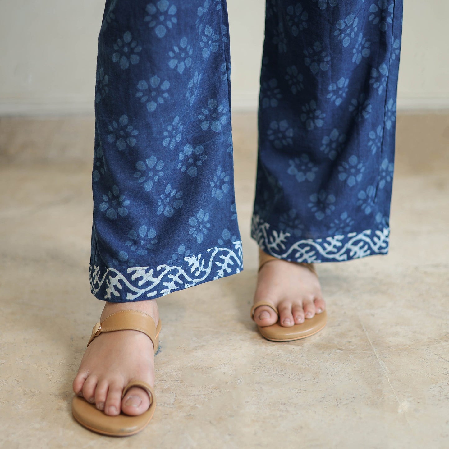 Indigo Bagru Hand Block Print Kurta, Palazzo & Dupatta Set
