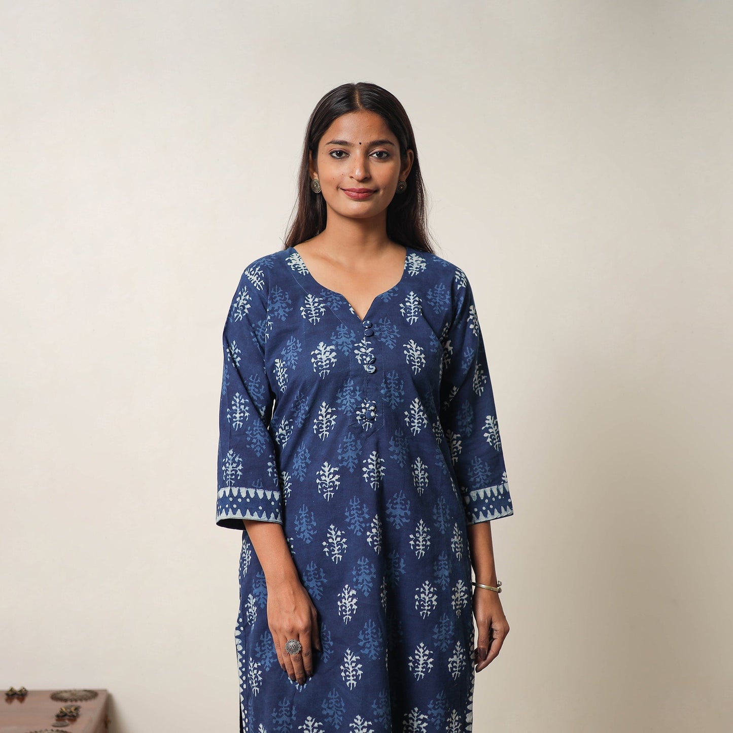 Indigo Bagru Hand Block Print Kurta, Palazzo & Dupatta Set