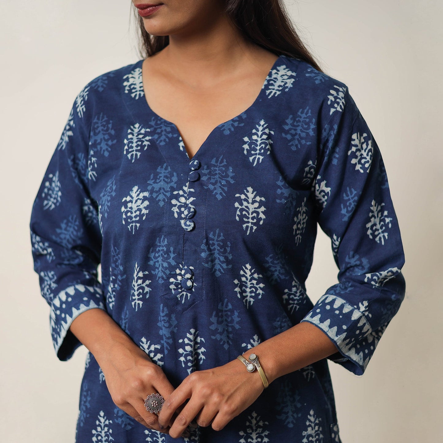 Indigo Bagru Hand Block Print Kurta, Palazzo & Dupatta Set