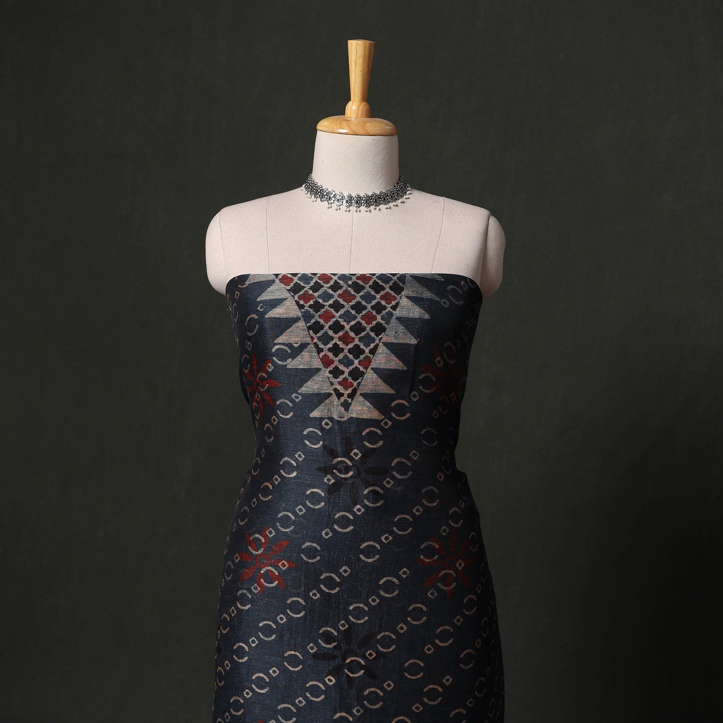 Hand block print linen silk natural dyed ajrakh 2pc