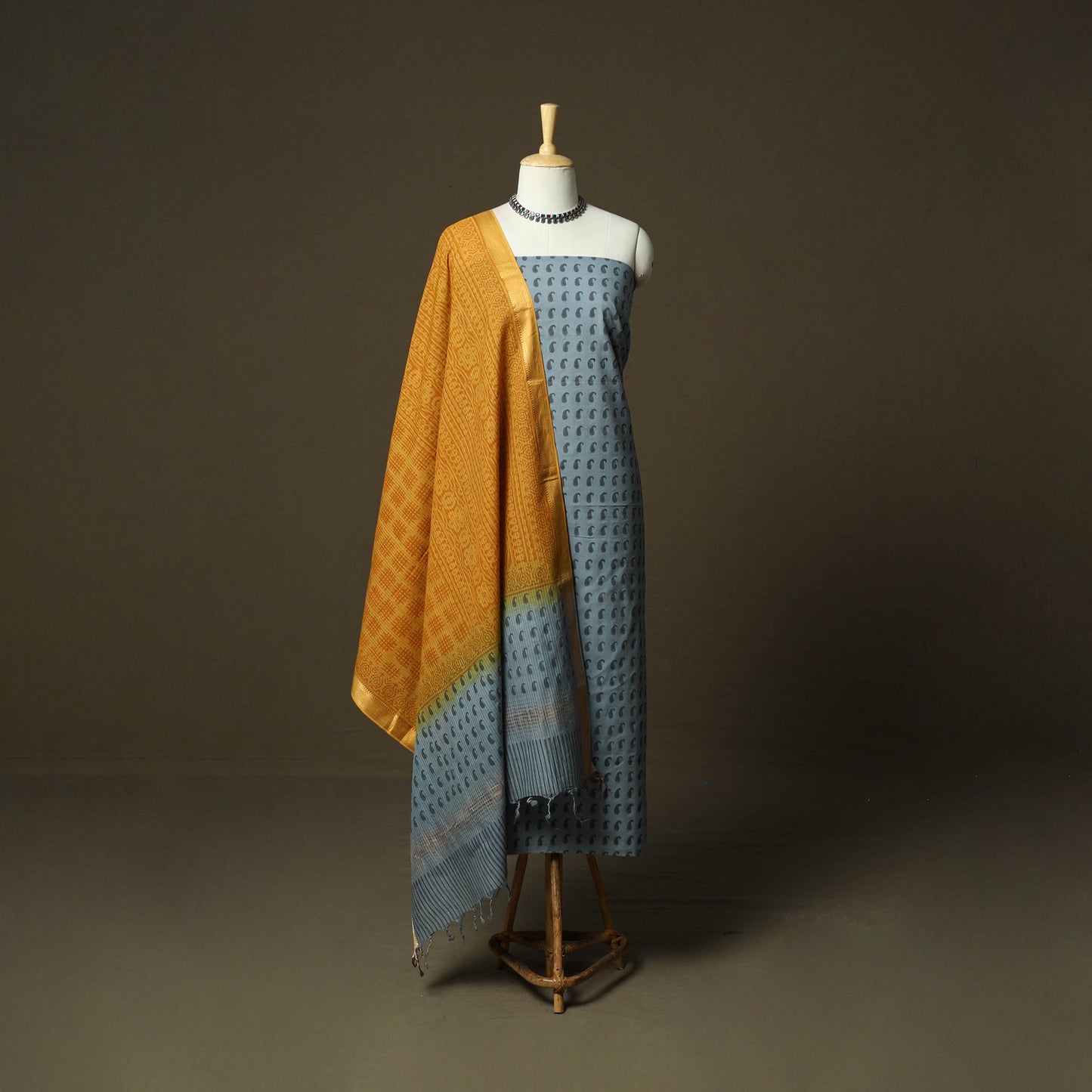 Hand block print mangalagiri cotton 3pc unstitched dress