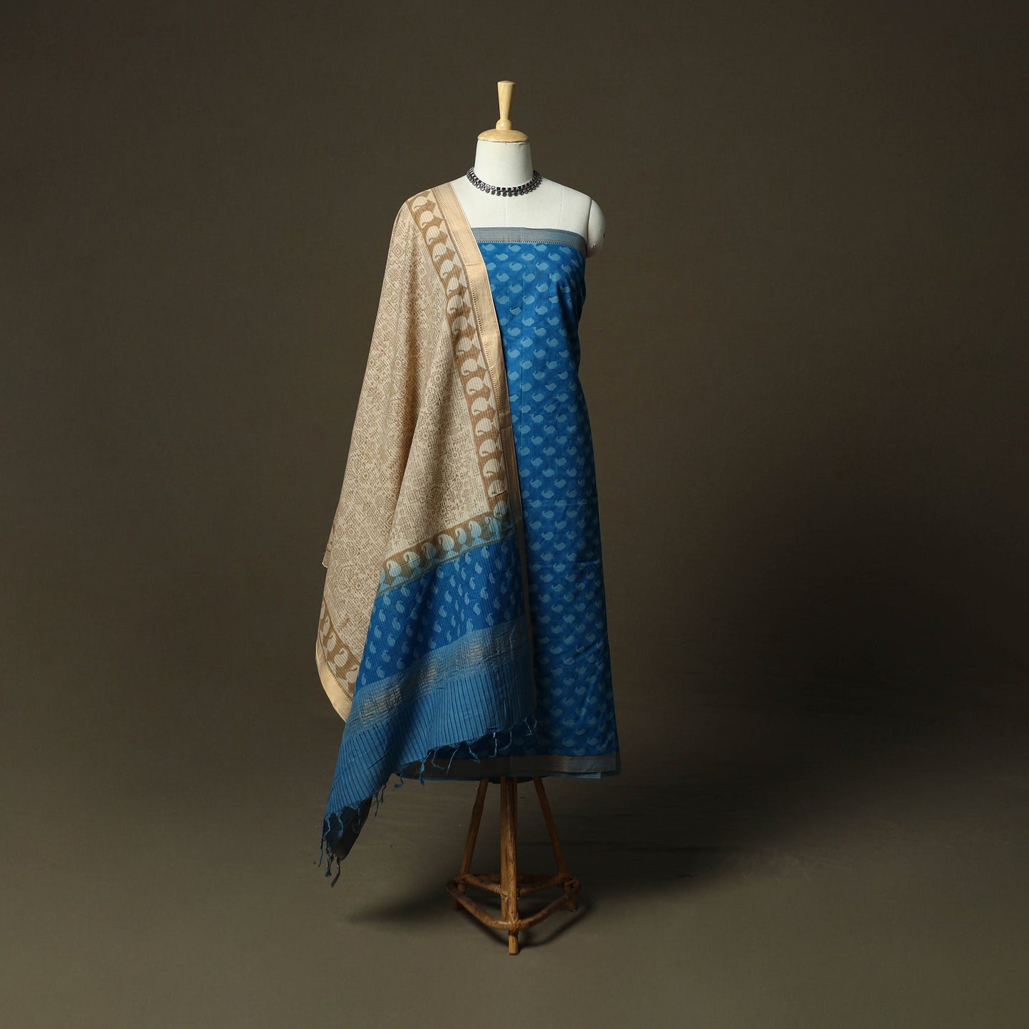 Hand block print mangalagiri cotton 3pc unstitched dress
