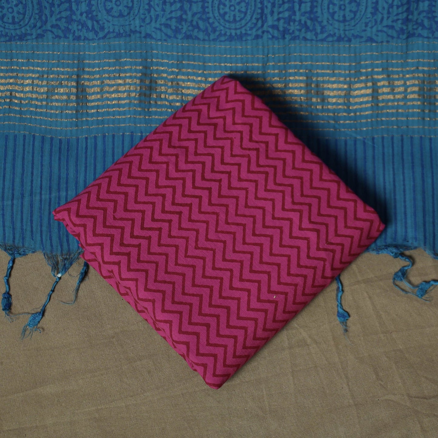 Hand block print mangalagiri cotton 3pc unstitched dress